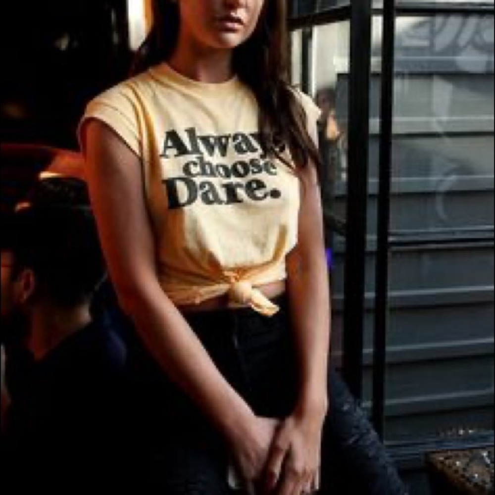 James.Mae Yellow “Always Choose Dare” Top Size M